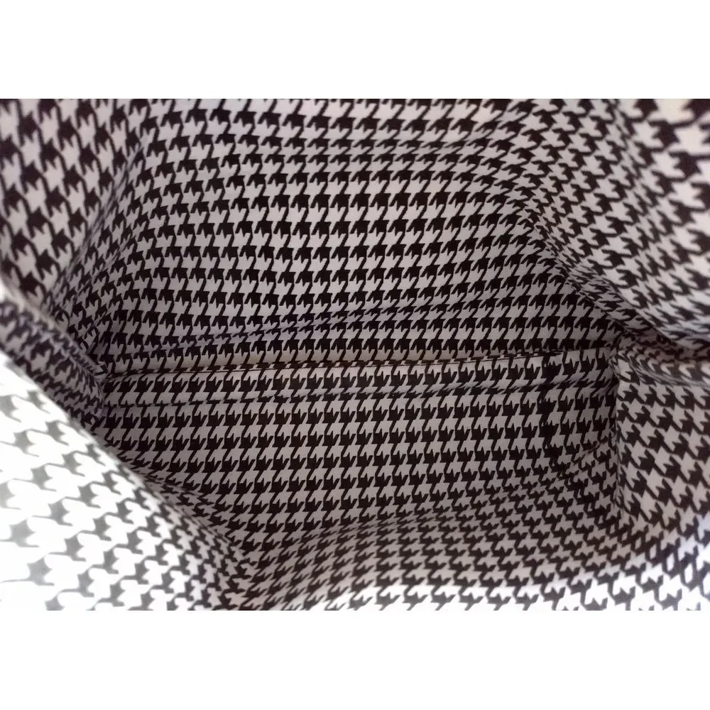 E Cosmetics Black Canvas Zippered Cotton Houndstooth Makeup Toiletry‎ Travel Bag